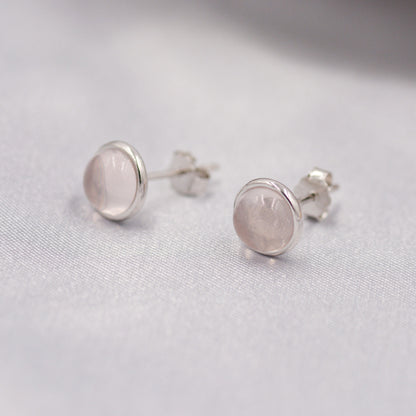 Sterling Silver Natural Quartz Crystal Stud Earrings, 6mm Rose Quartz Stud, Natural Semi-Precious Gemstones