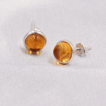 Natural Citrine Crystal Stud Earrings in Sterling Silver - 4 sizes - Genuine Yellow Citrine Crystal Stud Earrings  - Semi Precious Gemstone