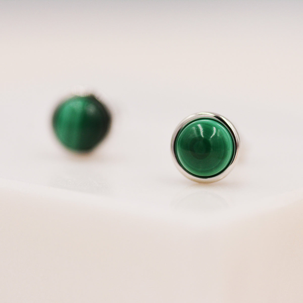 Natural Malachite Stone Stud Earrings in Sterling Silver - 5mm Genuine Malachite Stud Earrings - Semi Precious Gemstone