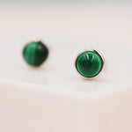 Natural Malachite Stone Stud Earrings in Sterling Silver - 5mm Genuine Malachite Stud Earrings - Semi Precious Gemstone