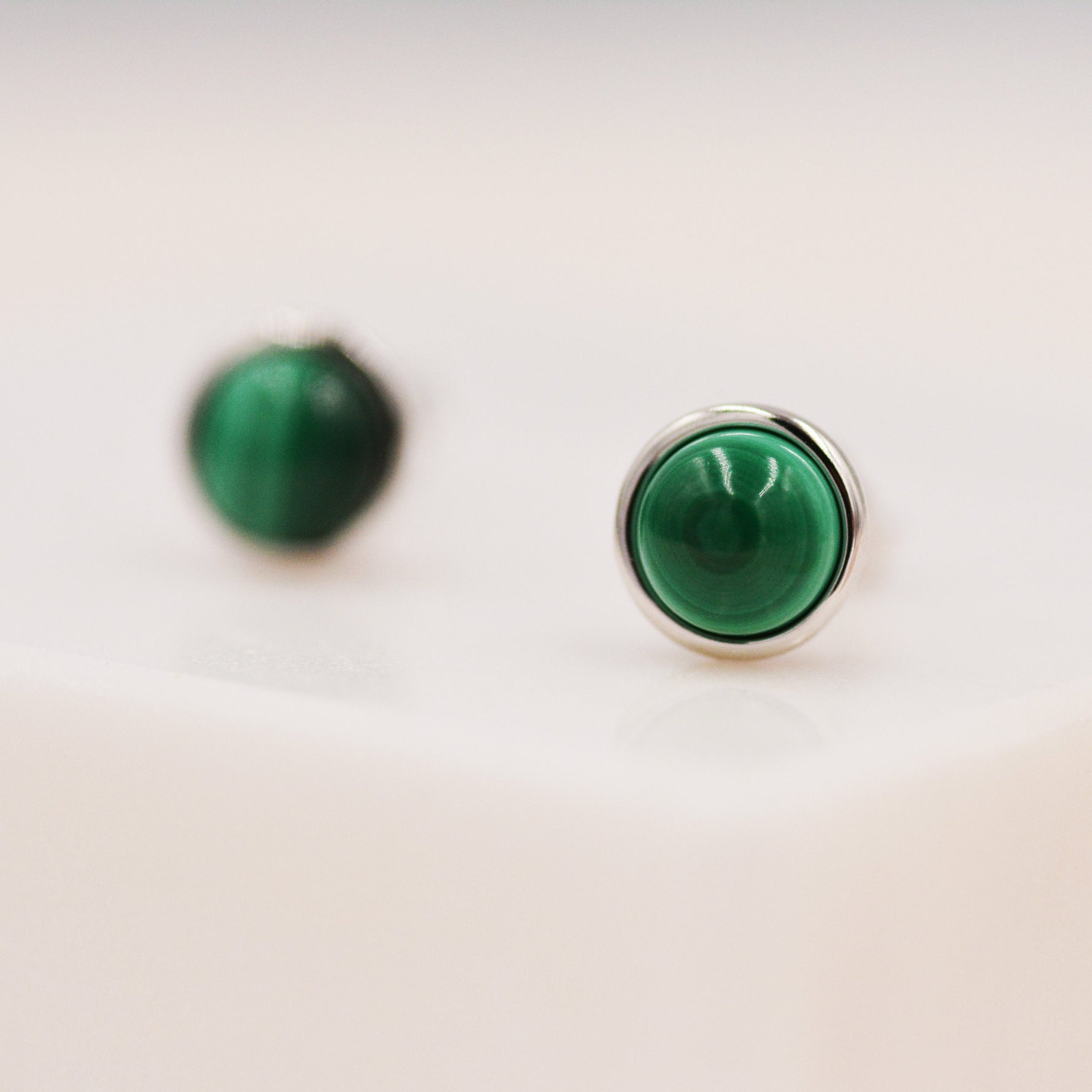 Natural Malachite Stone Stud Earrings in Sterling Silver - 5mm Genuine Malachite Stud Earrings - Semi Precious Gemstone
