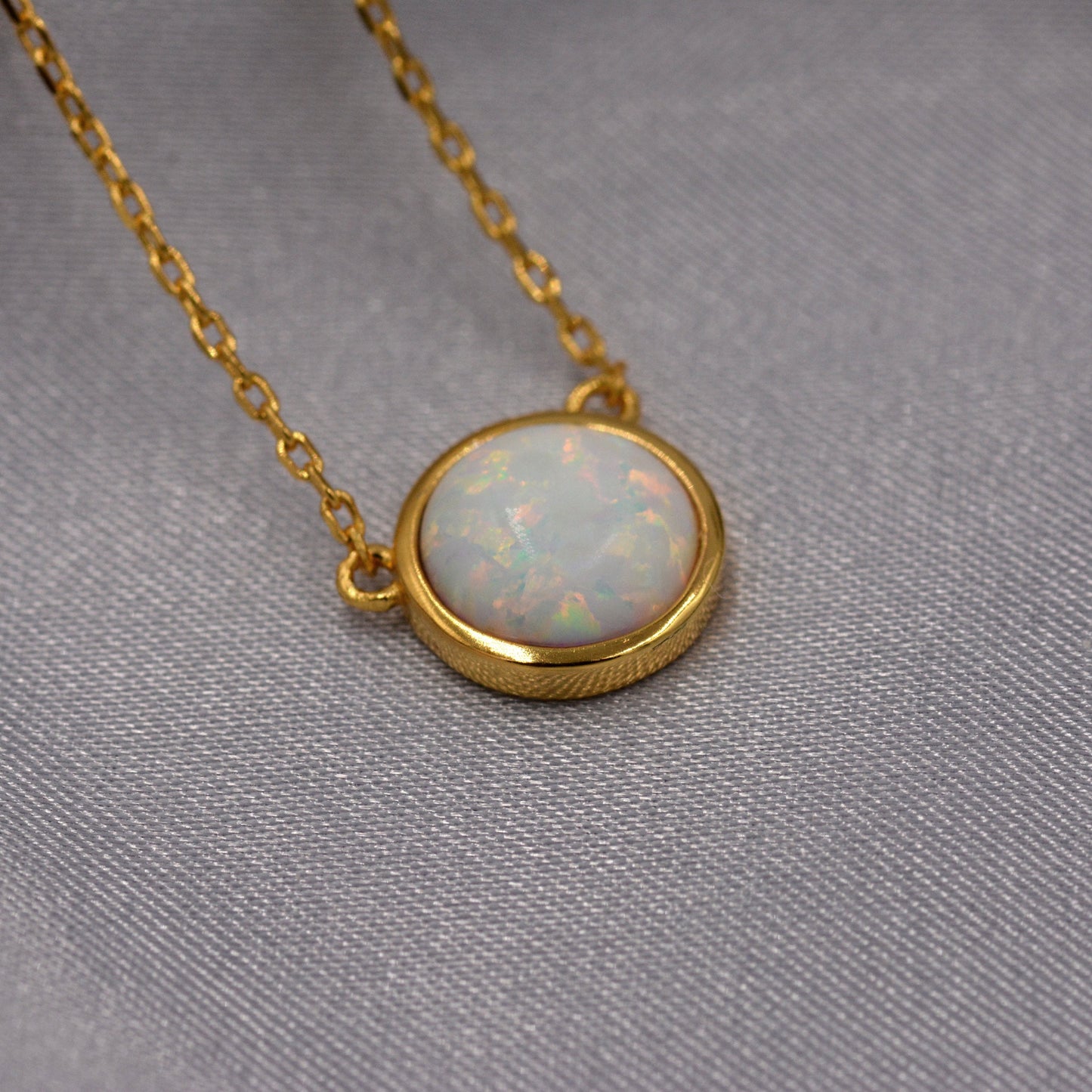 Sterling Silver White Opal Dainty Coin Pendant Necklace - Gold Over Sterling Silver - Delicate Crystal Coin Necklace