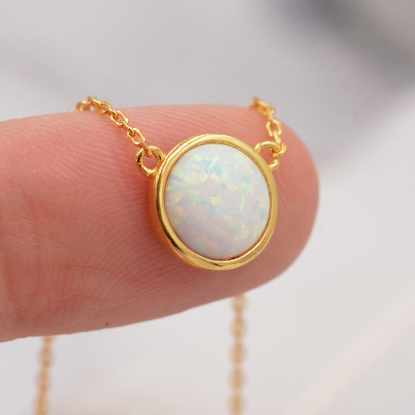 Sterling Silver White Opal Dainty Coin Pendant Necklace - Gold Over Sterling Silver - Delicate Crystal Coin Necklace