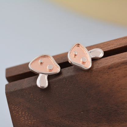 Dotted Mushroom Stud Earrings in Sterling Silver - Rose Gold - Tiny Nature Inspired Earrings - Plant Earrings - Cute,  Fun, Whimsical