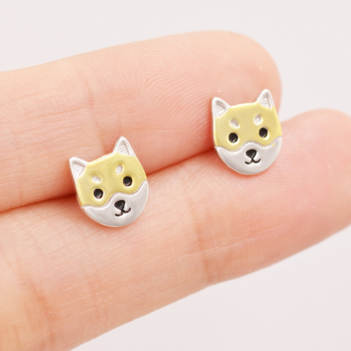 Japanese Shiba Inu Dog Stud Earrings in Sterling Silver - Dog Lover Earrings - Cute Animal Earrings - Cute, Fun, Whimsical