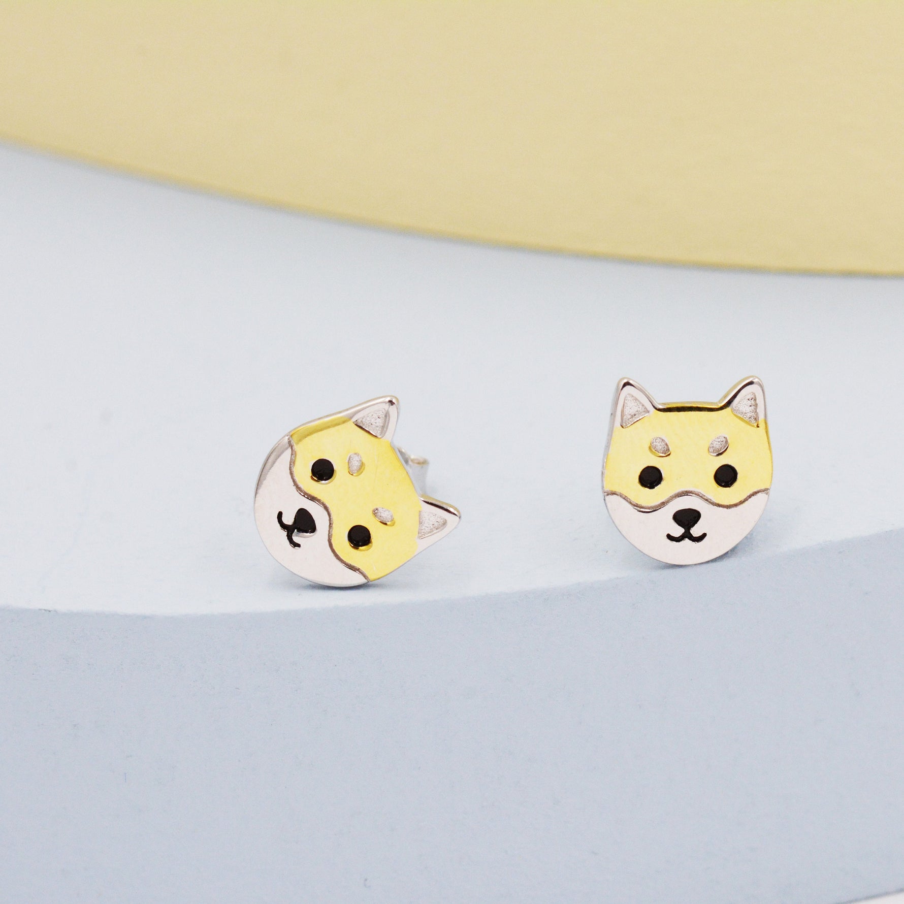 Japanese Shiba Inu Dog Stud Earrings in Sterling Silver - Dog Lover Earrings - Cute Animal Earrings - Cute, Fun, Whimsical