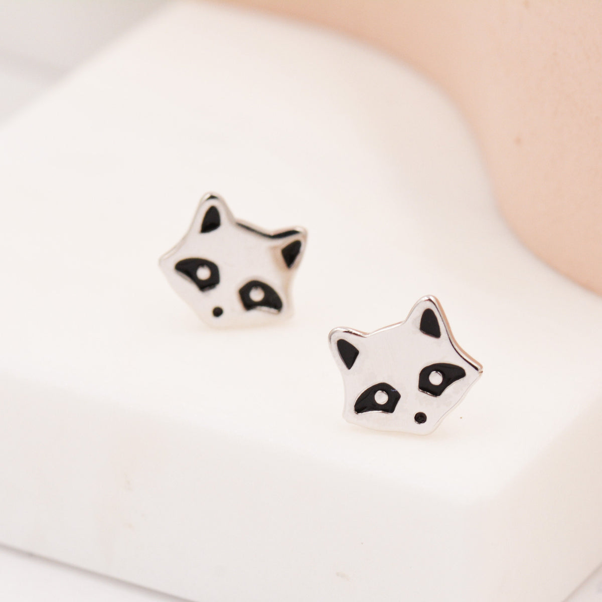 Racoon Stud Earrings in Sterling Silver - Racoon Bear Earrings - Cute Animal Earrings - Fun and Whimsical