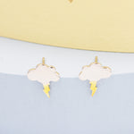 Dainty Little Cloud and Lightning Bolt Stud Earrings in Sterling Silver - Two Tone Gold and Silver Earrings - Fun, Whimsical