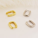 Pair of Small Rectangular Hoop Earrings in Sterling Silver, Oval Hoop Earrings, Chunky Hoop Earrings, Silver or Gold, Square Hoop Earrings