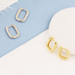 Pair of Small Rectangular Hoop Earrings in Sterling Silver, Oval Hoop Earrings, Chunky Hoop Earrings, Silver or Gold, Square Hoop Earrings