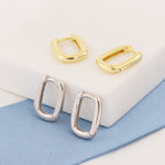 Pair of Small Rectangular Hoop Earrings in Sterling Silver, Oval Hoop Earrings, Chunky Hoop Earrings, Silver or Gold, Square Hoop Earrings