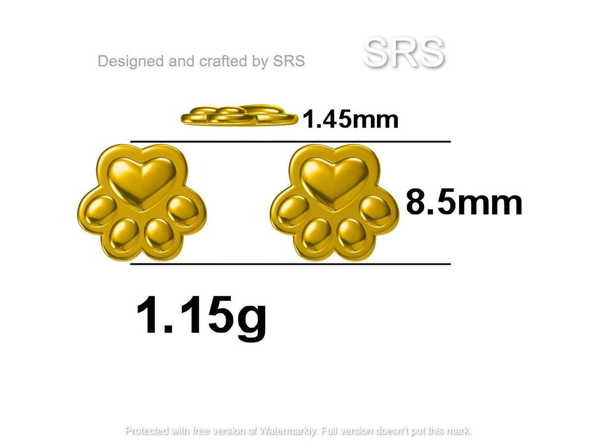 Cute Paw Print Stud Earrings in Sterling Silver - Dog Paw, Cat Paw Stud Earrings - Two Tone Finish - Pet Lover - Cute, Fun, Whimsical