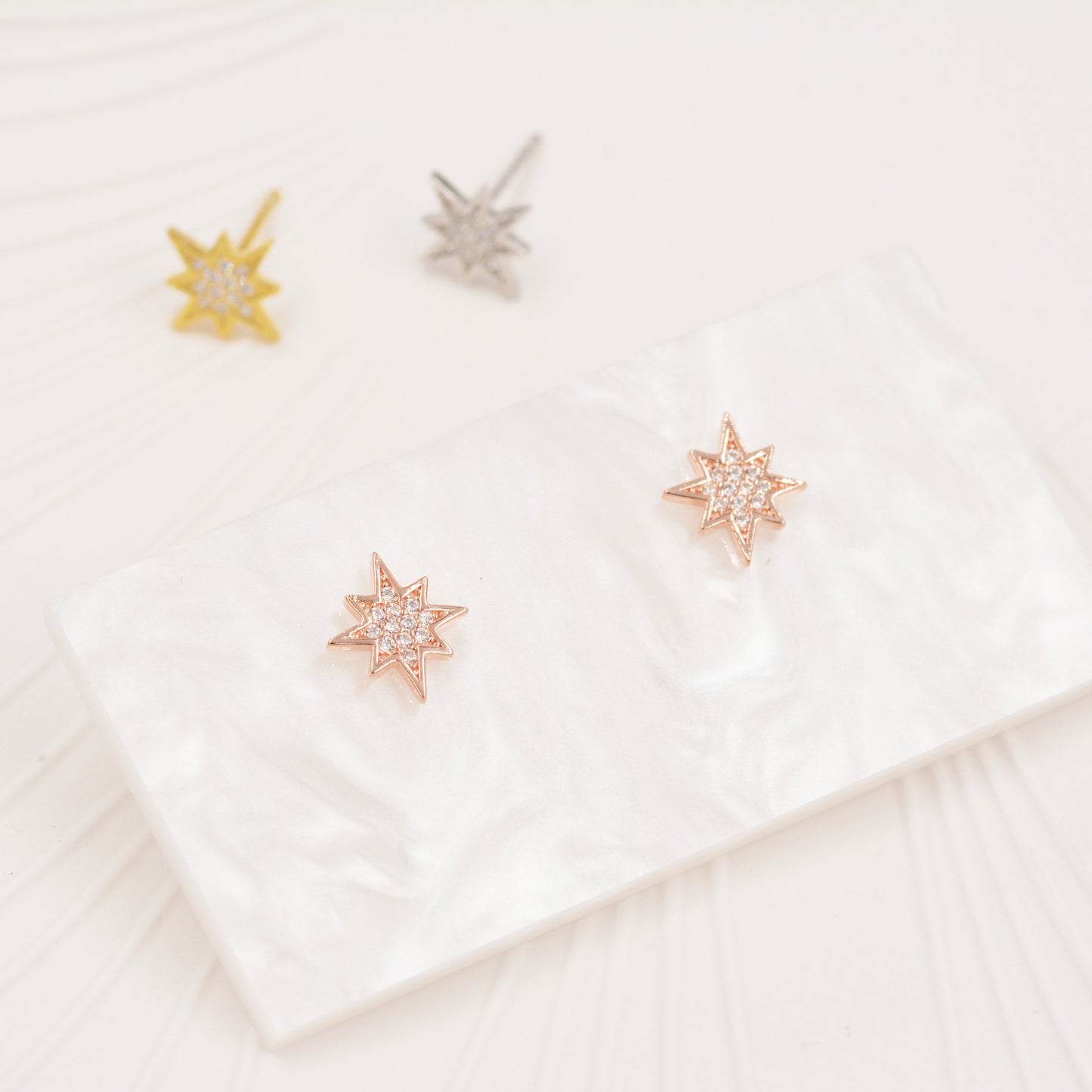 Starburst Stud Earrings in Sterling Silver Pave CZ Crystals, Silver Gold or Rose Gold Dainty and Delicate Earrings, Celestial Jewellery