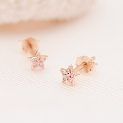 Extra Tiny Sparkly Star Stud Earrings in Sterling Silver, Very Small Star Earrings, CZ Pave Stacking Earrings