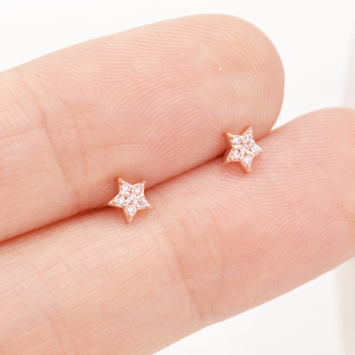 Extra Tiny Sparkly Star Stud Earrings in Sterling Silver, Very Small Star Earrings, CZ Pave Stacking Earrings