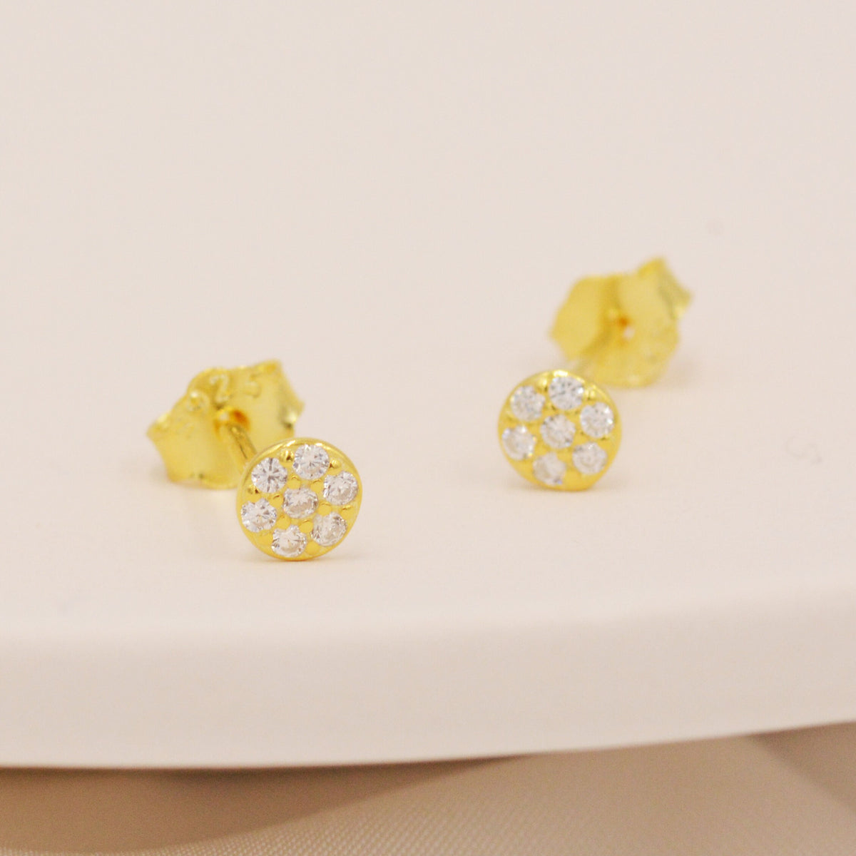 Extra Tiny Round Disk Stud Earrings in Sterling Silver, Sparkly CZ Coin Earrings, Tiny Circle Stud, CZ Pave Coin Earrings, Silver or Gold