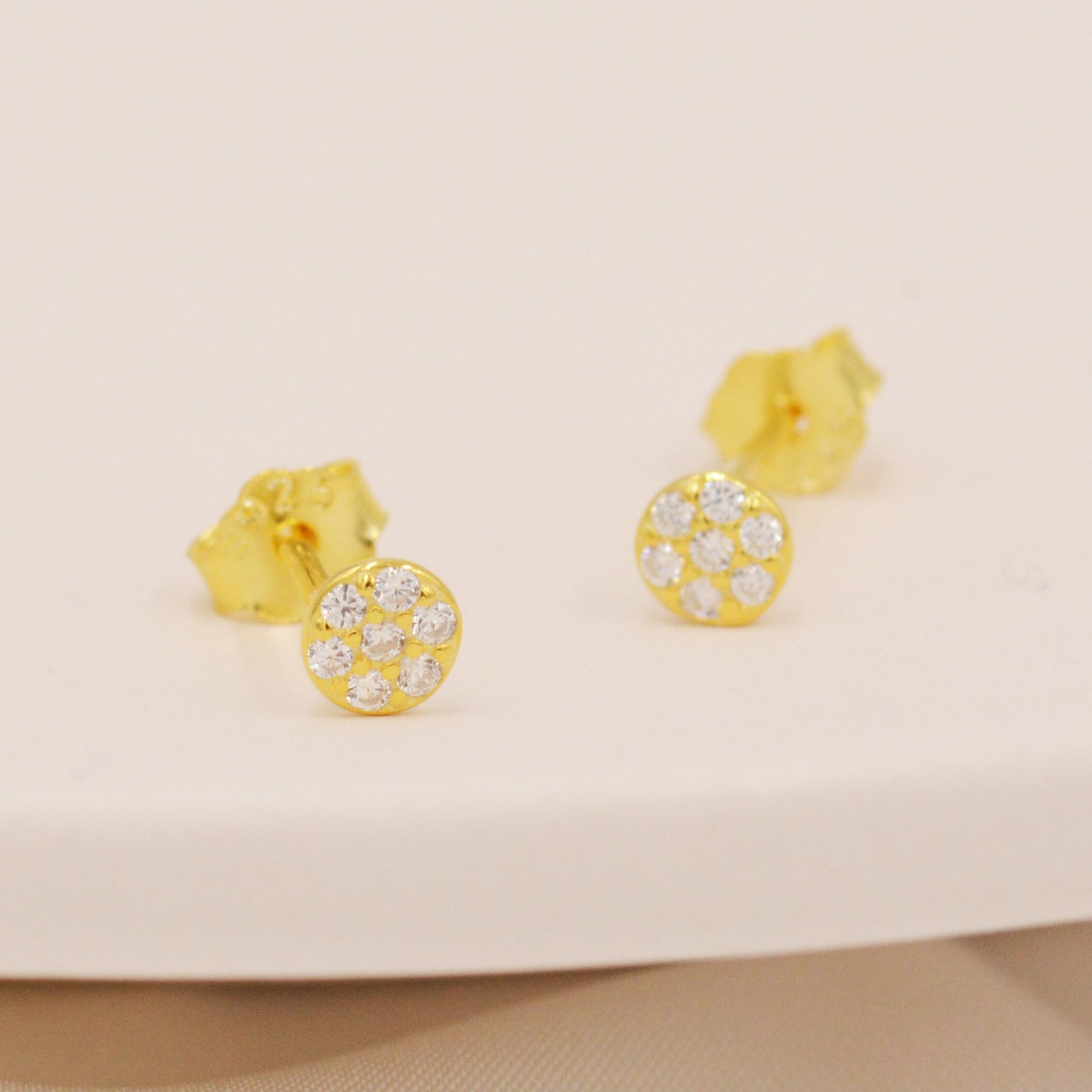 Extra Tiny Round Disk Stud Earrings in Sterling Silver, Sparkly CZ Coin Earrings, Tiny Circle Stud, CZ Pave Coin Earrings, Silver or Gold
