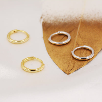 Skinny Huggie Hoops in Sterling Silver, 8mm and 10mm Hoops, Silver or Gold, Simple Hoop Earrings