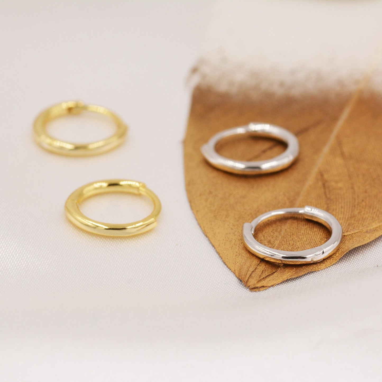 Skinny Huggie Hoops in Sterling Silver, 8mm and 10mm Hoops, Silver or Gold, Simple Hoop Earrings