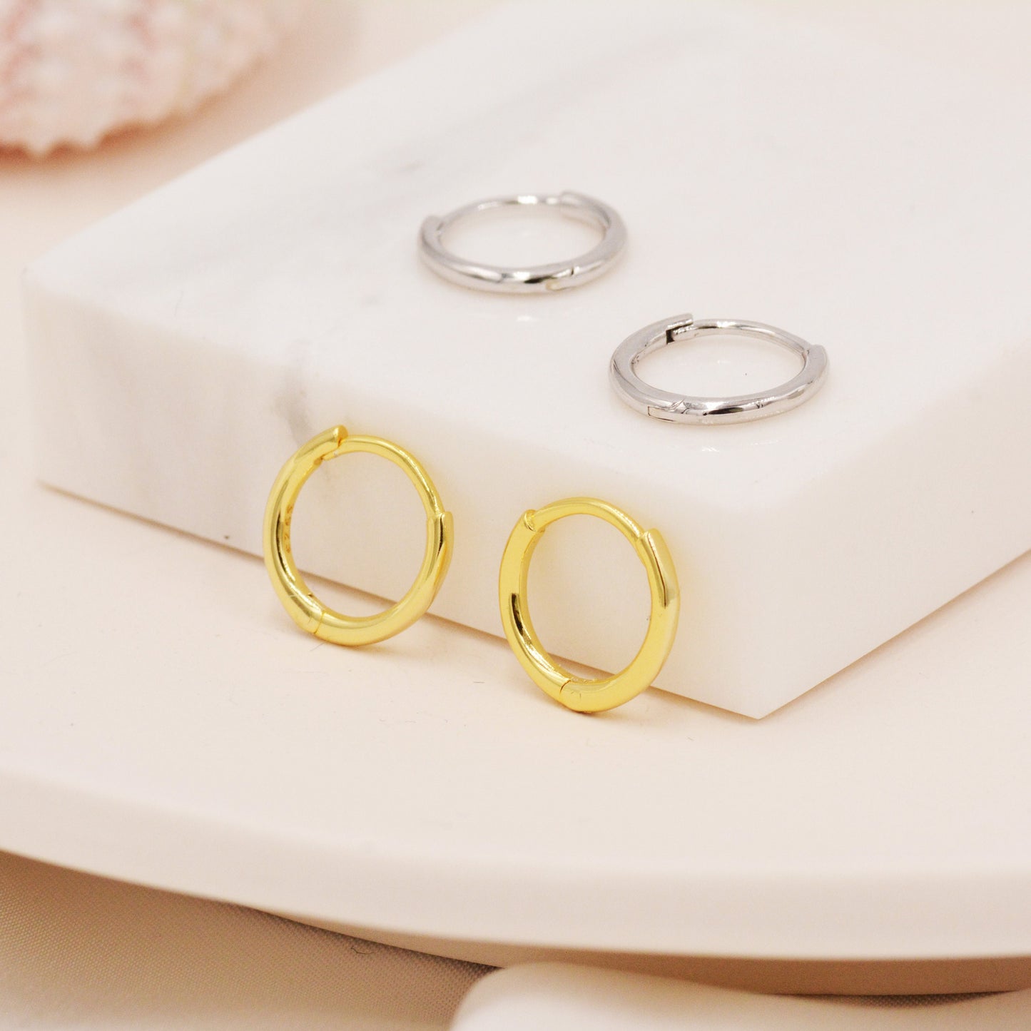 Skinny Huggie Hoops in Sterling Silver, 8mm and 10mm Hoops, Silver or Gold, Simple Hoop Earrings