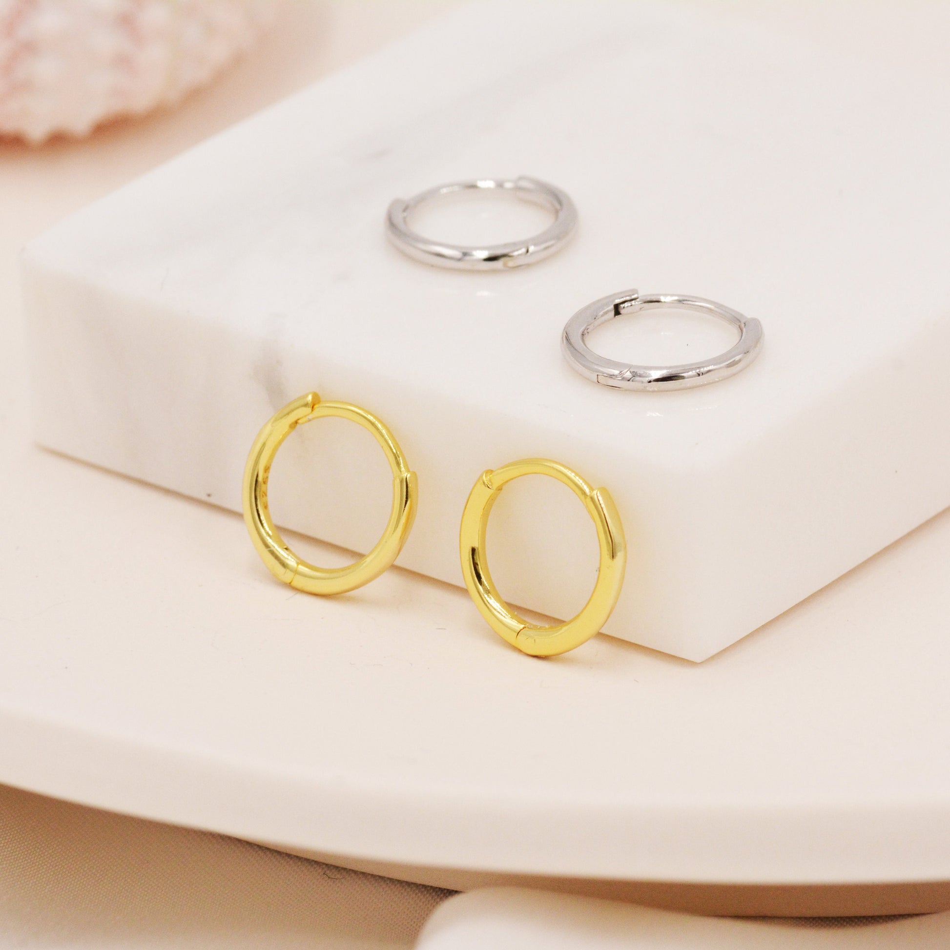 Skinny Huggie Hoops in Sterling Silver, 8mm and 10mm Hoops, Silver or Gold, Simple Hoop Earrings
