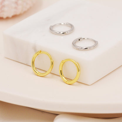 Skinny Huggie Hoops in Sterling Silver, 8mm and 10mm Hoops, Silver or Gold, Simple Hoop Earrings