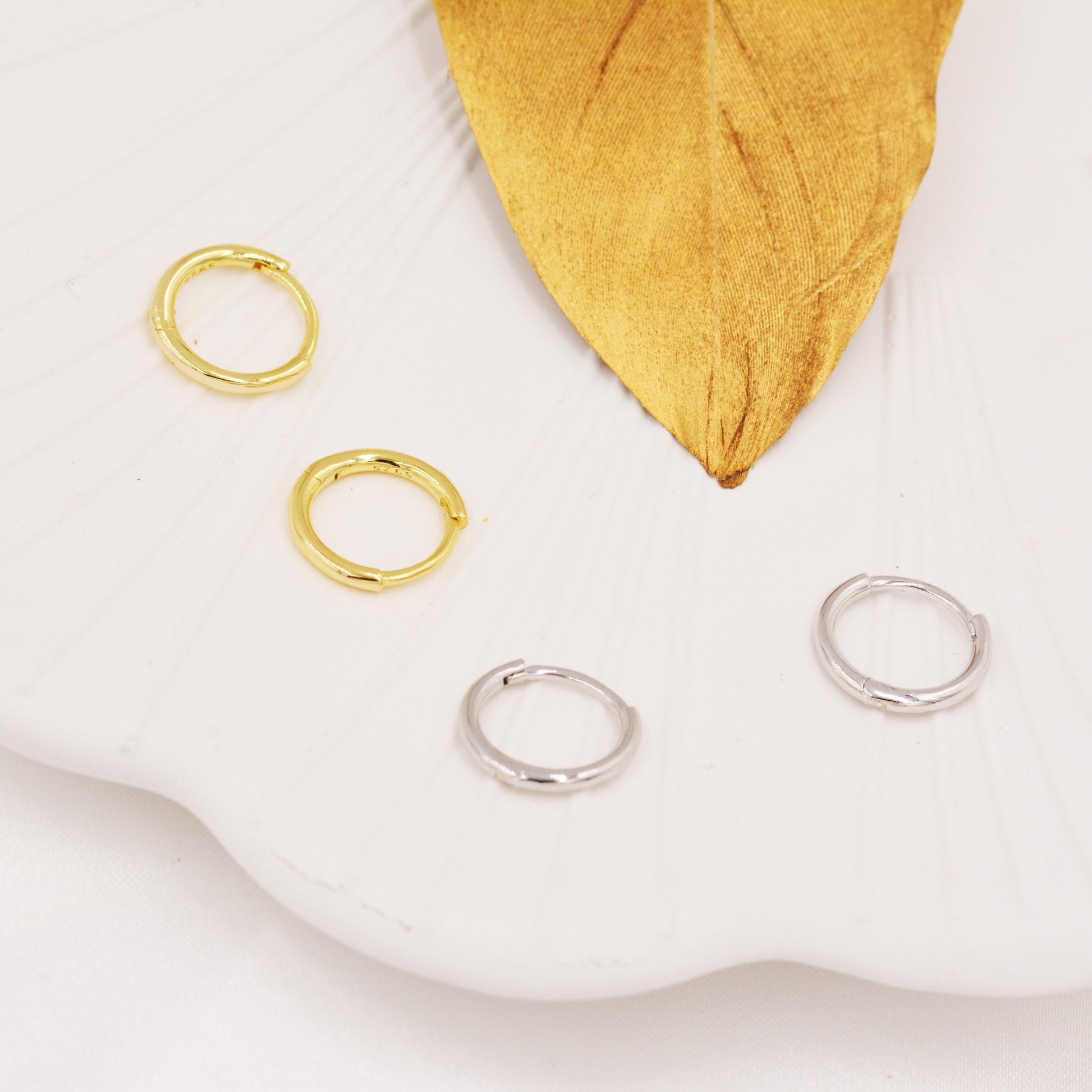 Skinny Huggie Hoops in Sterling Silver, 8mm and 10mm Hoops, Silver or Gold, Simple Hoop Earrings