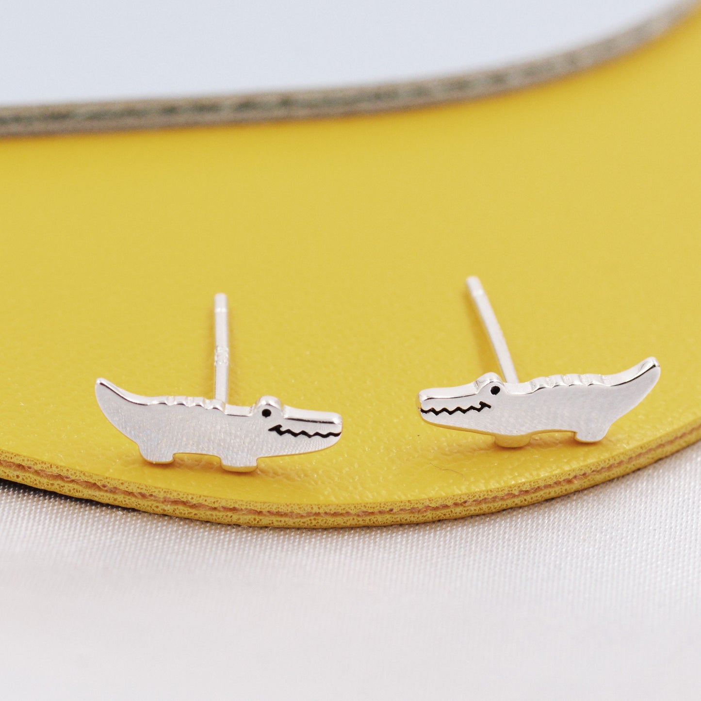Super Cute Crocodile Alligator Stud Earrings in Sterling Silver - Animal Stud Earrings - Cute Gator, Caiman Jewellery