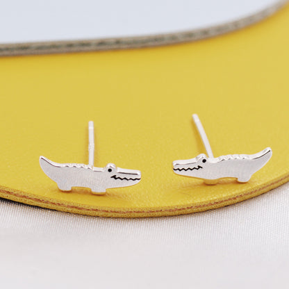 Super Cute Crocodile Alligator Stud Earrings in Sterling Silver - Animal Stud Earrings - Cute Gator, Caiman Jewellery