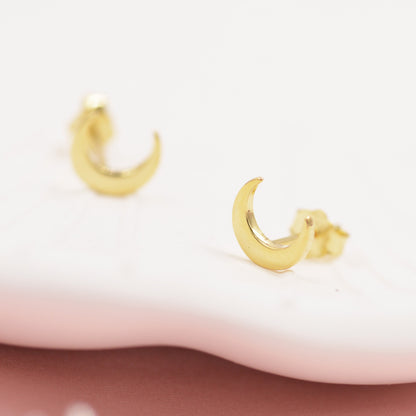 Crescent Moon Stud Earrings in Sterling Silver - Gold or Silver - New Moon Earrings - Petite Stud Earrings