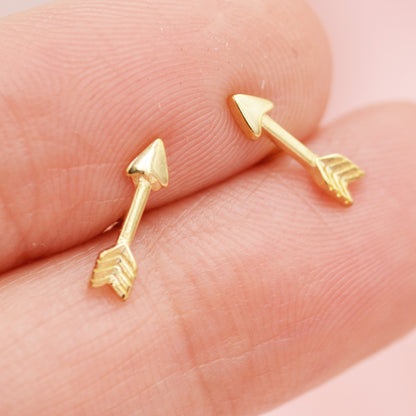 Sterling Silver Tiny Little Arrow Stud Earrings, Silver or Gold or Rose Gold, Dainty, Cute, Quirky and Fun Jewellery