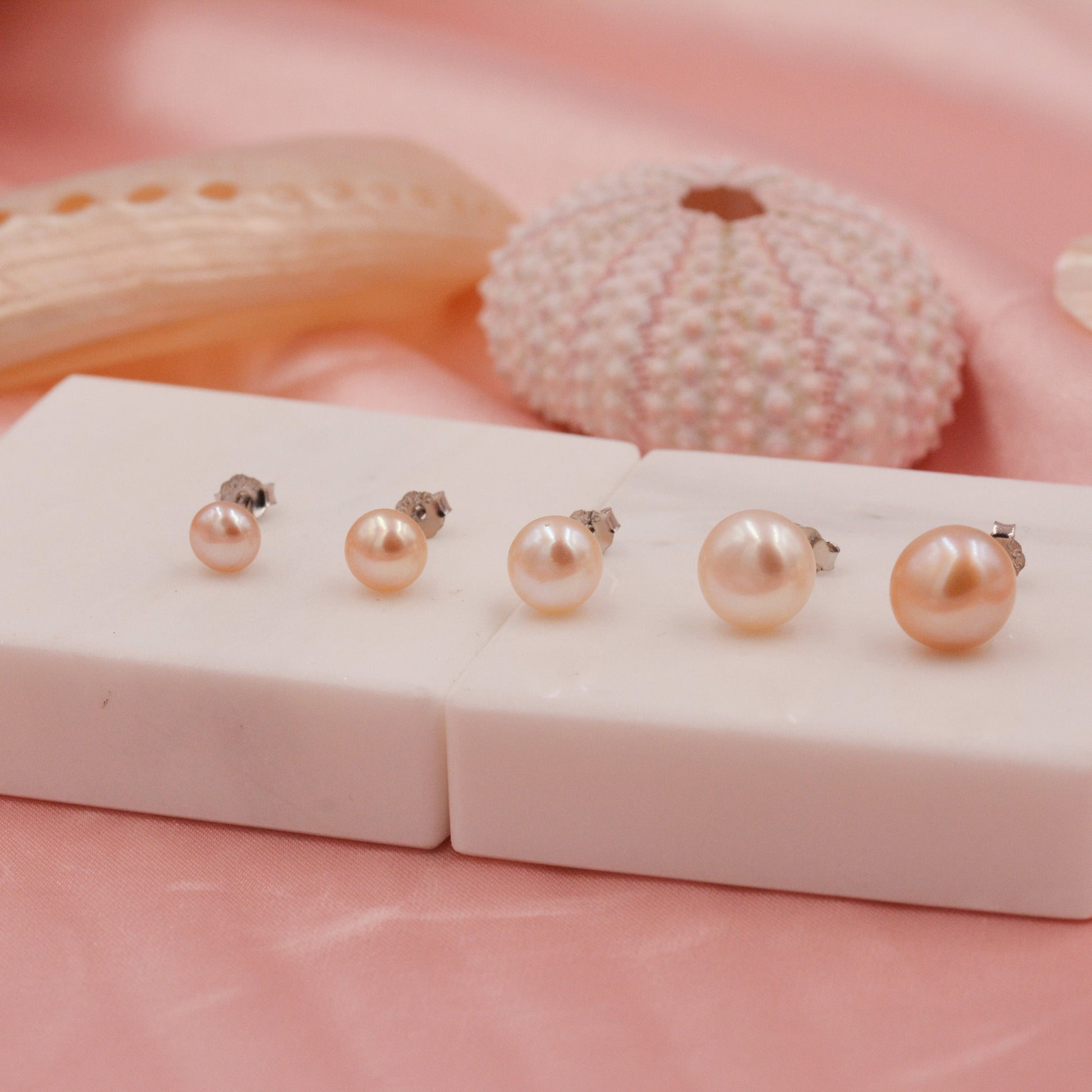 Genuine Pink Pearl Stud Earrings in Sterling Silver, 5mm - 8mm, Small Pearl Stud and Large Pearl Stud, Silver pearl Earrings,