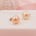 Genuine Pink Pearl Stud Earrings in Sterling Silver, 5mm - 8mm, Small Pearl Stud and Large Pearl Stud, Silver pearl Earrings,