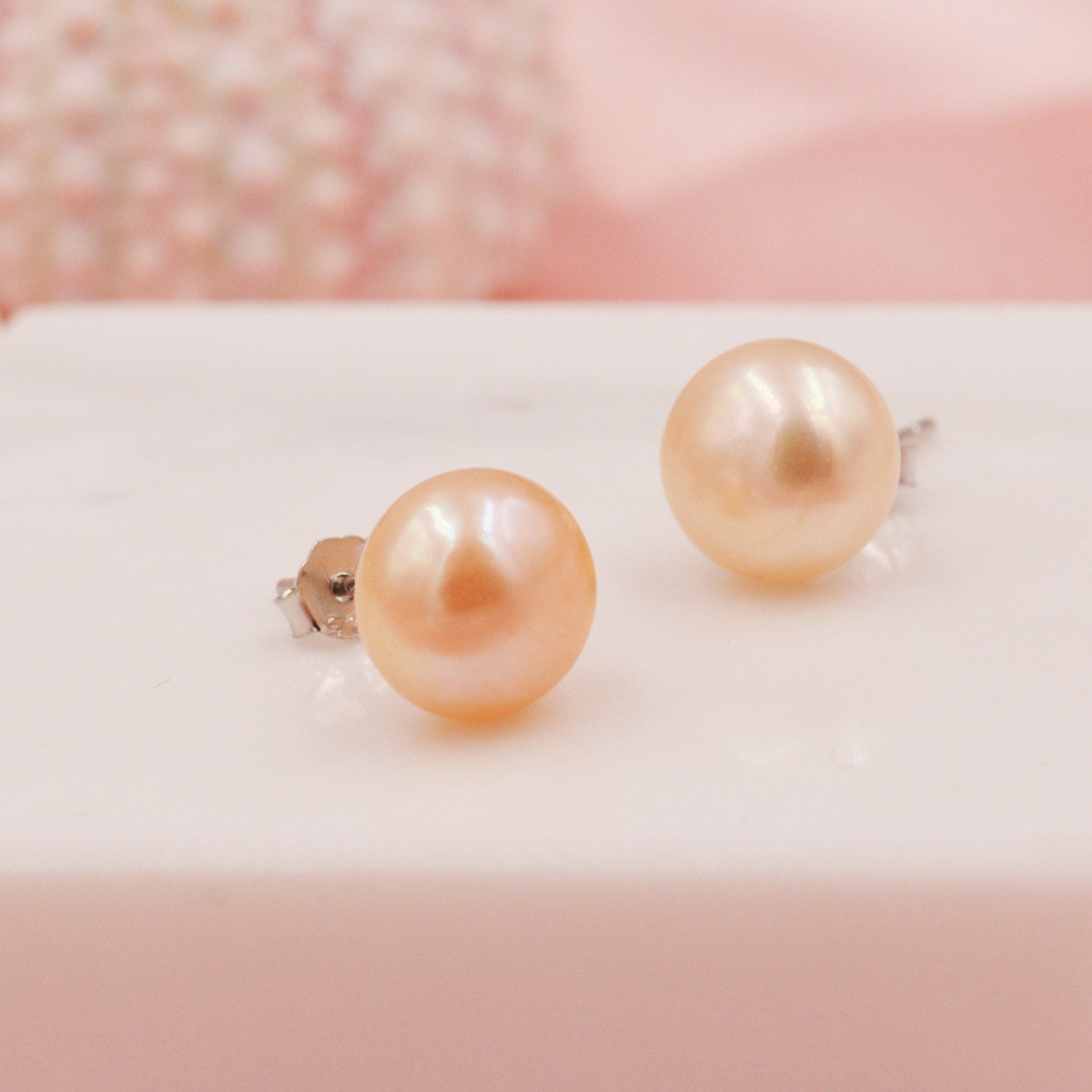 Genuine Pink Pearl Stud Earrings in Sterling Silver, 5mm - 8mm, Small Pearl Stud and Large Pearl Stud, Silver pearl Earrings,