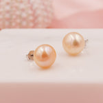 Genuine Pink Pearl Stud Earrings in Sterling Silver, 5mm - 8mm, Small Pearl Stud and Large Pearl Stud, Silver pearl Earrings,