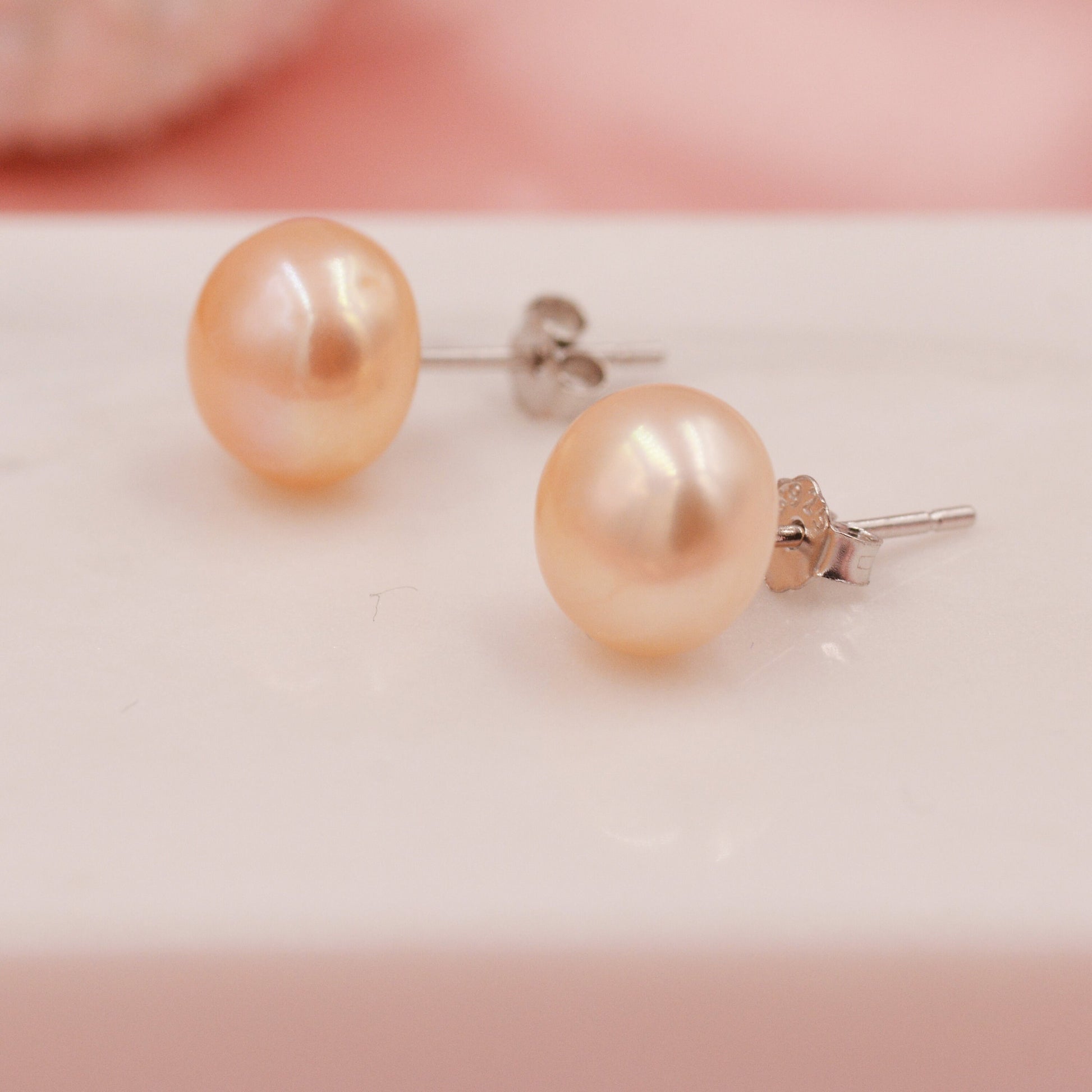 Genuine Pink Pearl Stud Earrings in Sterling Silver, 5mm - 8mm, Small Pearl Stud and Large Pearl Stud, Silver pearl Earrings,