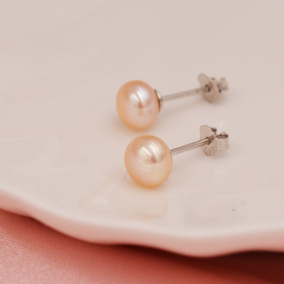 Genuine Pink Pearl Stud Earrings in Sterling Silver, 5mm - 8mm, Small Pearl Stud and Large Pearl Stud, Silver pearl Earrings,
