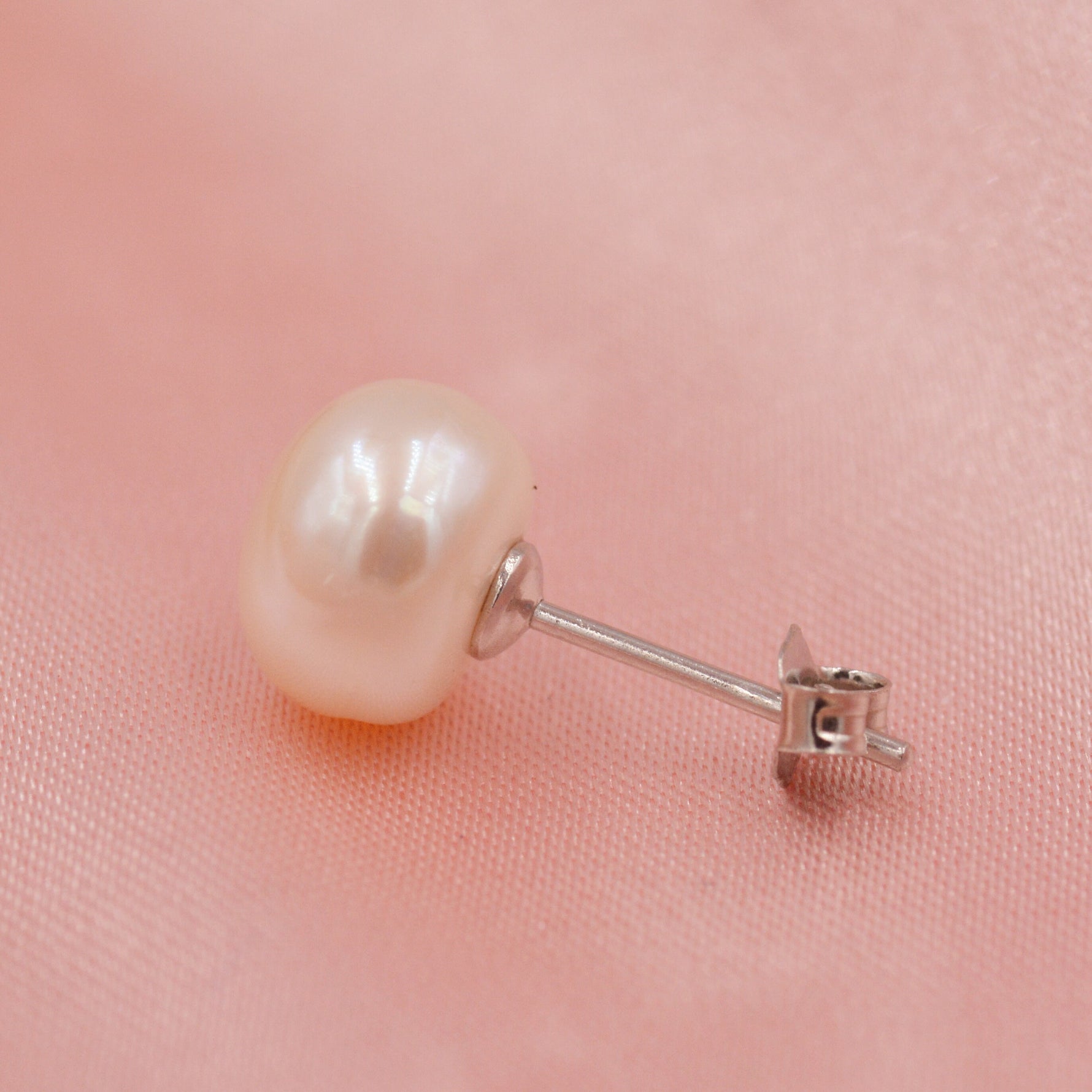 Genuine Pearl Stud Earrings in Sterling Silver, 5mm - 8mm, Small Pearl Stud and Large Pearl Stud, Silver pearl Earrings,