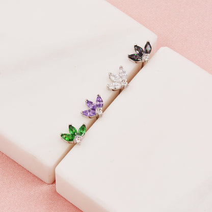 Sterling Silver CZ Marquise Cluster Stud Earrings, Gold or Silver, Marquise Fan Stud, CZ Crown Stud, Three Marquise Stud - Multi Colour