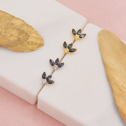 Sterling Silver CZ Marquise Cluster Stud Earrings, Gold or Silver, Marquise Fan Stud, CZ Crown Stud, Three Marquise Stud - Multi Colour