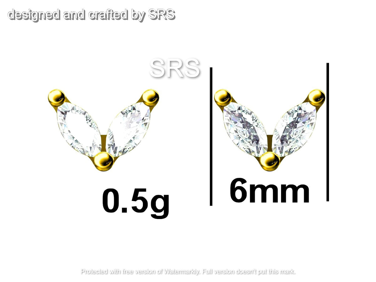 Sterling Silver Amethyst Purple CZ Marquise Leaf Duo Barbell Earrings, Gold or Silver, Marquise Fan Screw back Earrings, Screwback Earrings