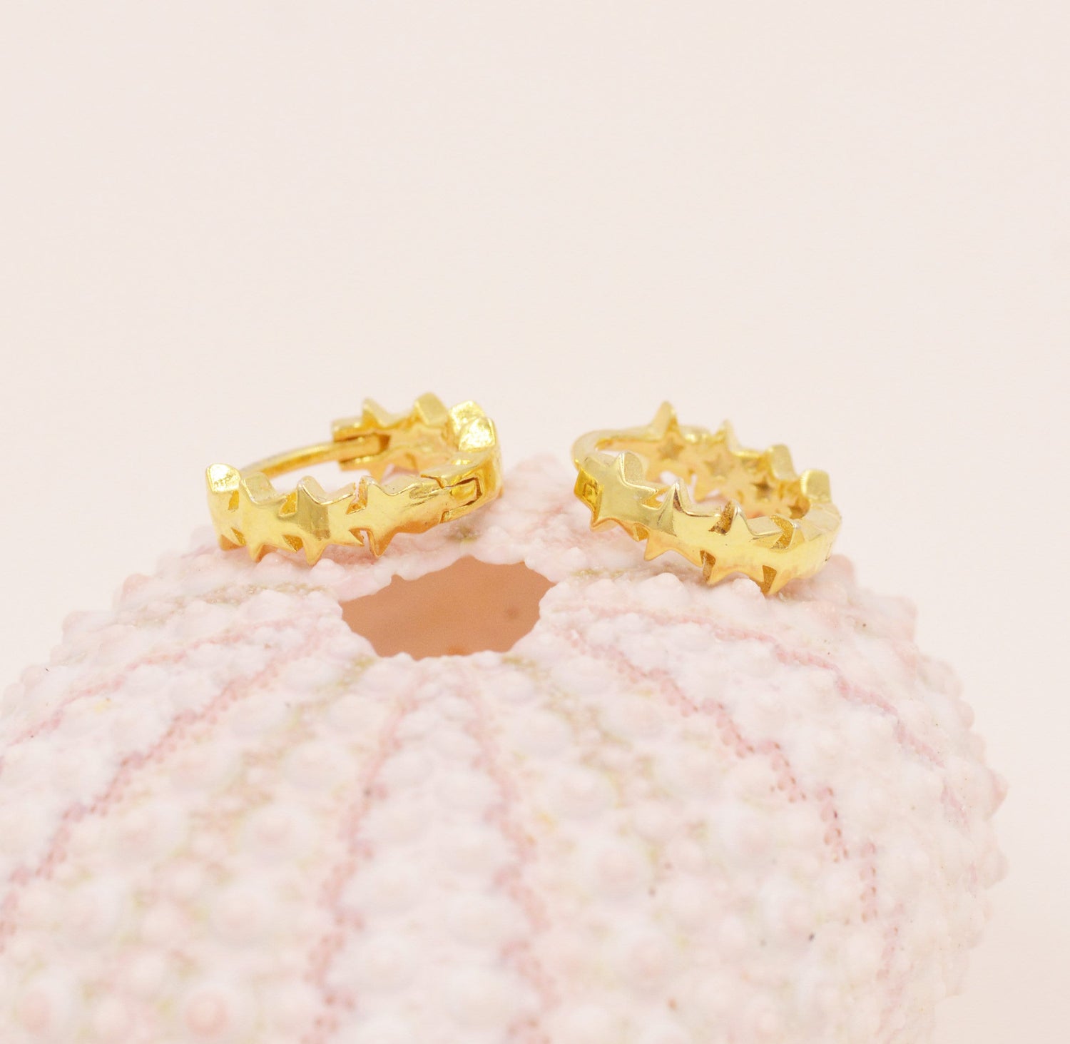 Star Motif Huggie Hoop Earrings in Sterling Silver, Star Hoop Snug Earrings, 8mm Hoop,  Silver or Gold, Geometric Design