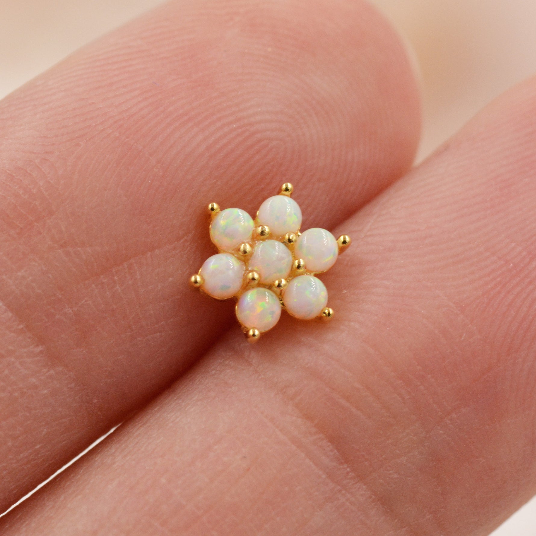 Opal Flower Stud Earrings in Sterling Silver - Gold or Silver - Opal Snowflake - 7 Opal Cluster - Petite Stud Earrings
