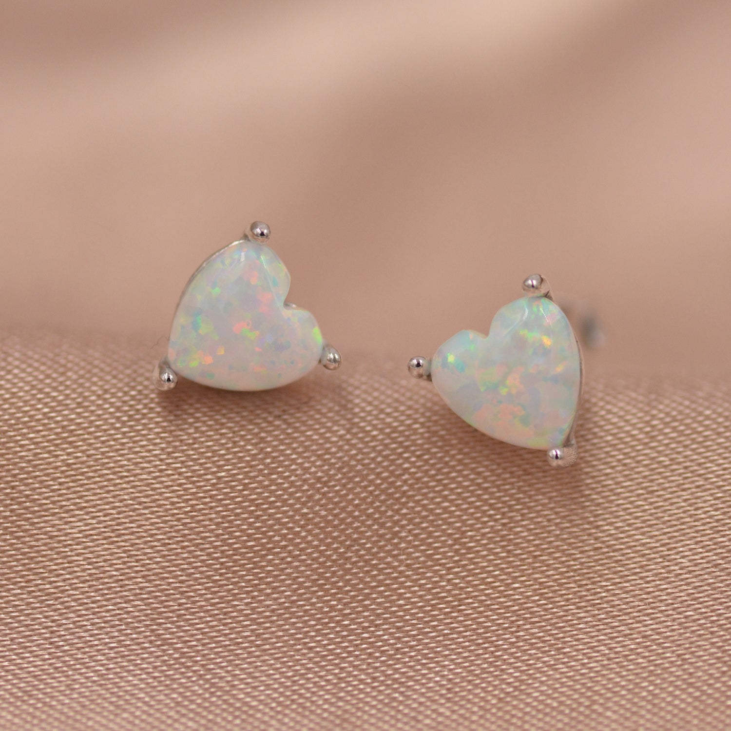 White Opal Stud Earrings in Sterling Silver - 6mm Fire Opal - Sustainable Lab Opal - Petite Stud Earrings