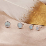 Blue Flash Lab Moonstone Crystal Stud Earrings in Sterling Silver, 4mm 5mm 6mm Simulated Moonstones, Minimalist Stud