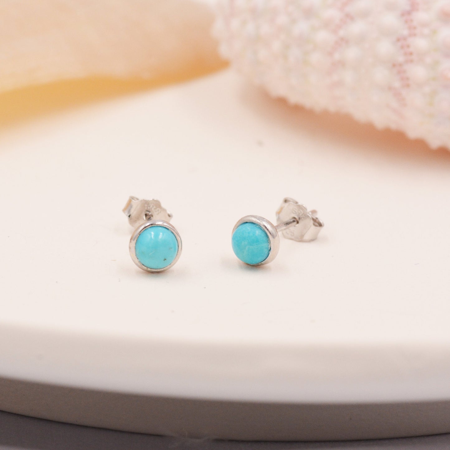 Sterling Silver Small Turquoise Stone Stud Earrings, 4mm Genuine Turquoise Stone, Semi-precious Jewellery