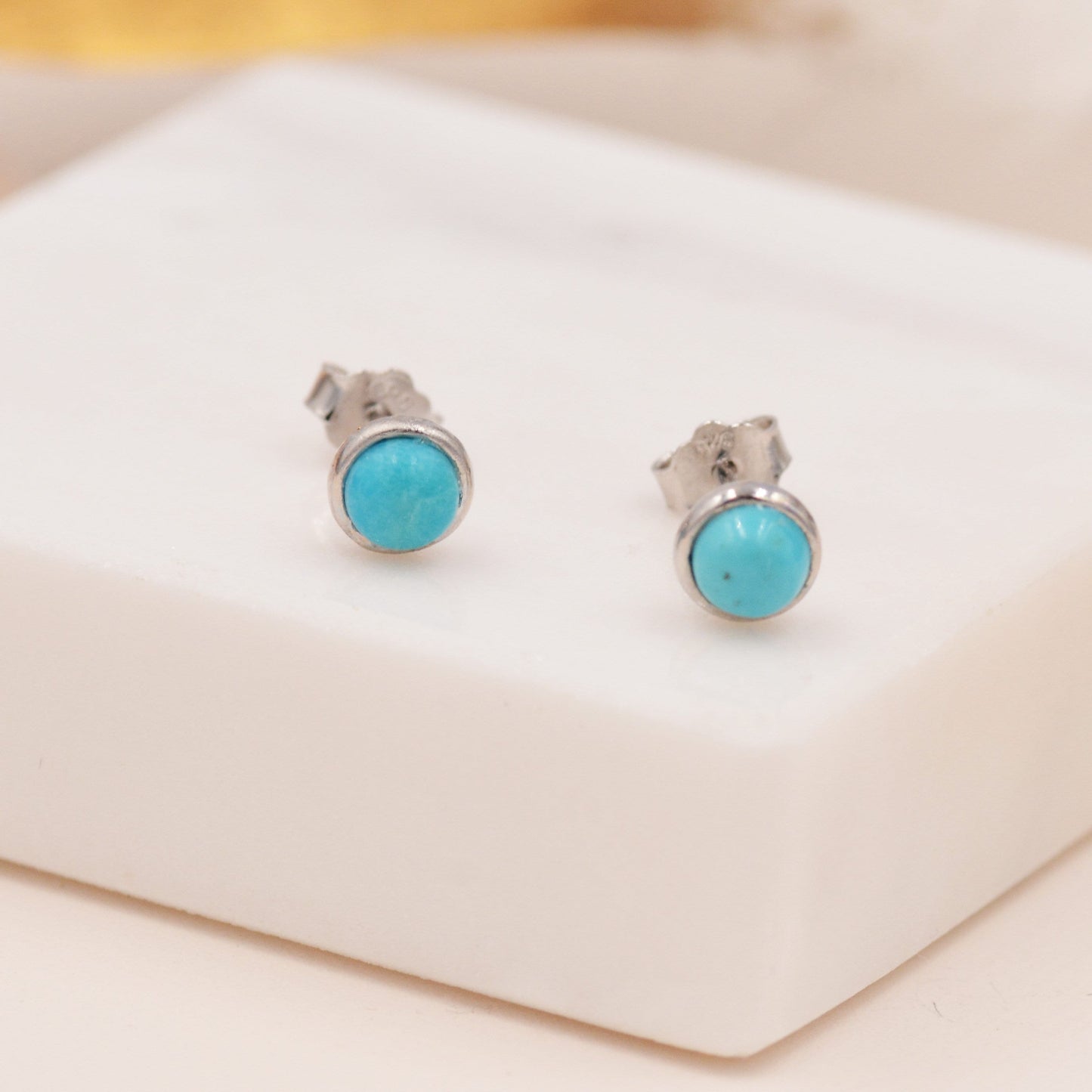 Sterling Silver Small Turquoise Stone Stud Earrings, 4mm Genuine Turquoise Stone, Semi-precious Jewellery