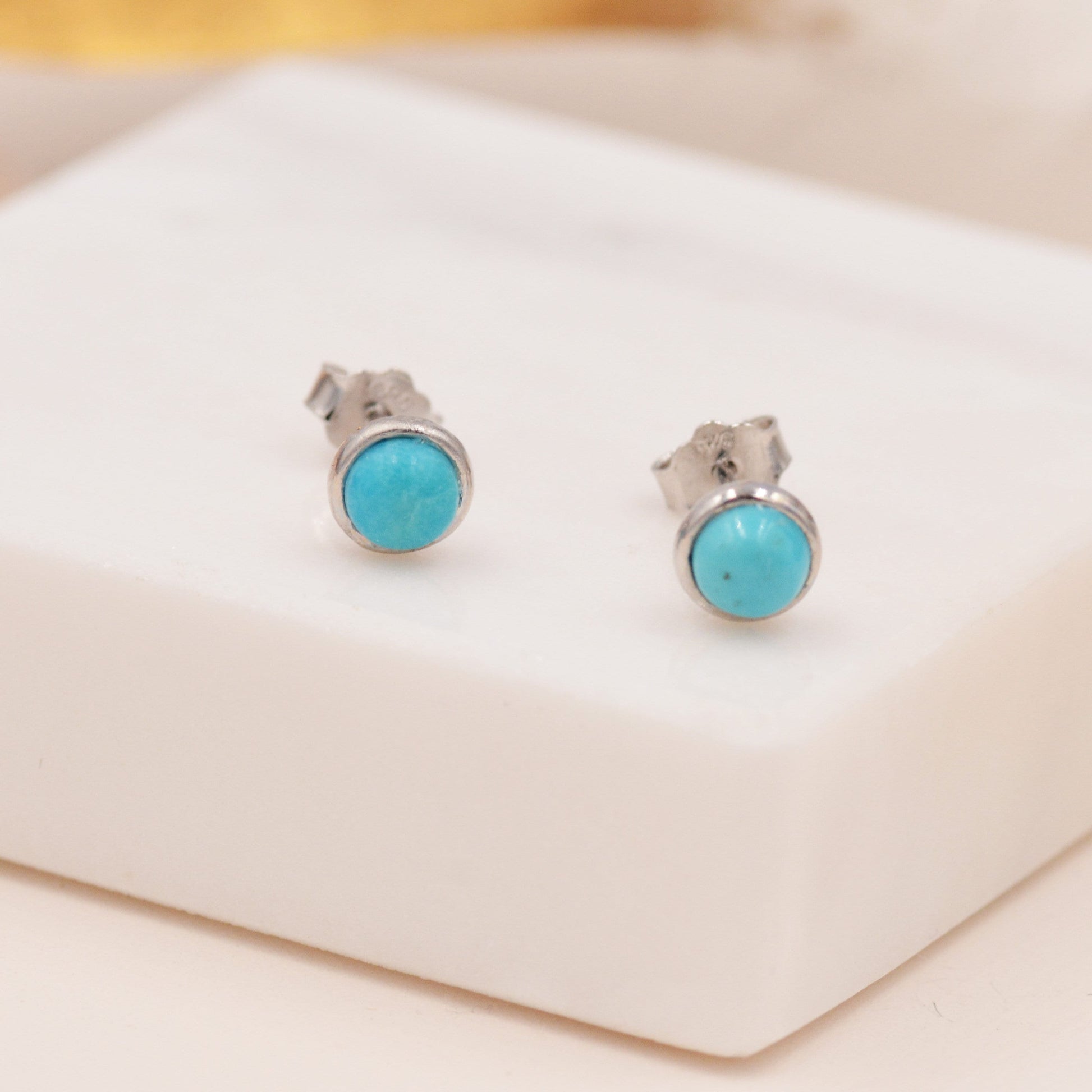 Sterling Silver Small Turquoise Stone Stud Earrings, 4mm Genuine Turquoise Stone, Semi-precious Jewellery