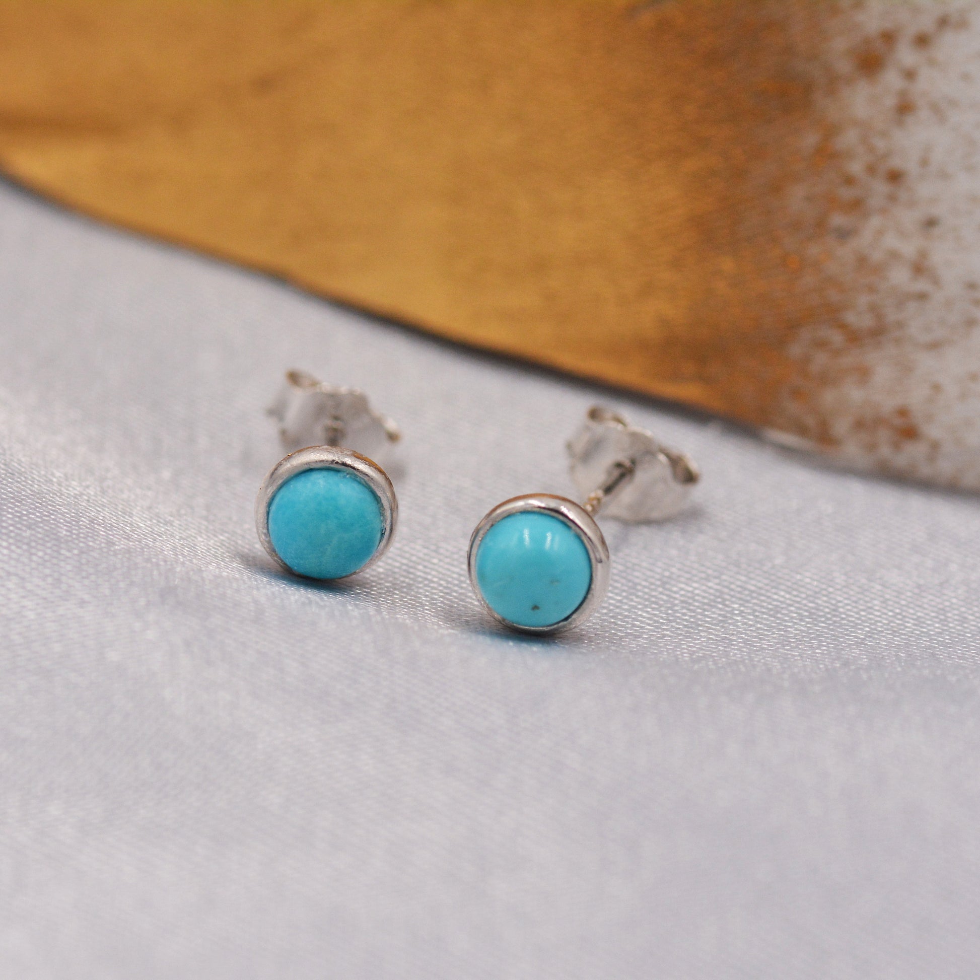 Sterling Silver Small Turquoise Stone Stud Earrings, 4mm Genuine Turquoise Stone, Semi-precious Jewellery