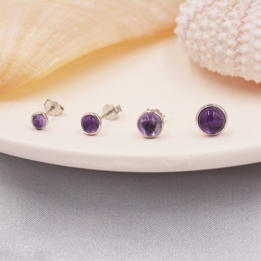 Natural Amethyst Stud Earrings in Sterling Silver - Genuine Purple Amethyst Crystal Stud Earrings - Semi Precious Gemstone